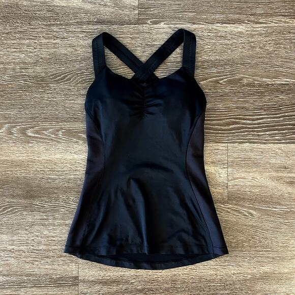 Lululemon Long Breath 2-In-1 Tank Black Criss Cross Size 4 Light Support B/C Cup - Picture 12 of 13
